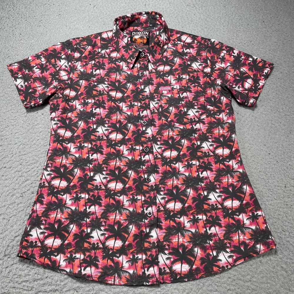 Dixxon Shirt Youth Medium Pink Daiquiri Dreams Palm‎ Button Hawaiian Tropical
